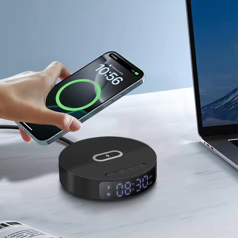 2 in 1 Wireless Charger, Alarm Clock for iPhone 16 15 14 13 12 11 Pro Max/8 , for Samsung S25/S23/S22/S21/S20/, Galaxy Buds
